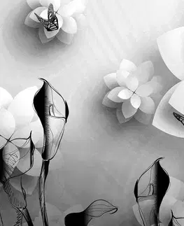 Čiernobiele obrazy Obraz abstraktné kvety v čiernobielom prevedení