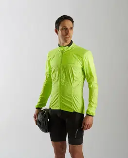 bundy a vesty Pánska vetruvzdorná bunda Ultralight na cestný bicykel s dlhým rukávom žltá