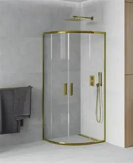 Sprchovacie kúty MEXEN - Rio sprchovací kút štvrťkruh 90 x 90, transparent, zlatá 863-090-090-50-00