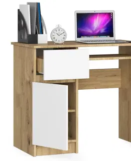 Písacie stoly Dizajnový písací stôl PIXEL90L, dub Artisan / biela