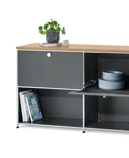 Office Furniture Kovová odkladacia skrinka »CN3« s drevenou doskou a výklopnými priečinkami, ktoré možno ľubovoľne umiestniť, sivá