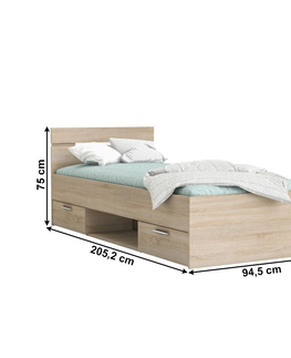 Postele KONDELA Michigan New 90 jednolôžková posteľ s úložným priestorom dub sonoma