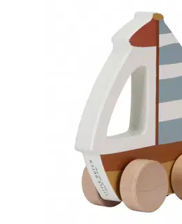 Drevené hračky LITTLE DUTCH - Loďka na kolieskach Námornícky záliv