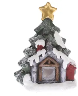 Vianočné dekorácie Vianočná dekorácia Svietiaci domček so stromčekom, 12 x 15,6 x 9,4 cm, LED