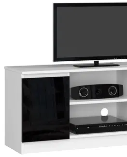 TV stolíky Moderný TV stolík ROMANA120, biely / čierny lesk