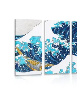 Obrazy prírody a krajiny 5-dielny obraz reprodukcia Veľká vlna z Kanagawa - Kacušika Hokusai