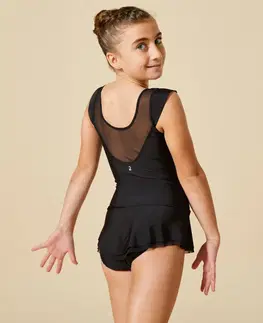 dresy Dievčenský trikot na gymnastiku so sukničkou čierny so štrasom