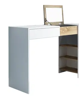 Toaletné stolíky Toaletný stolík/písací stôl, biela/dub sonoma, ELIS