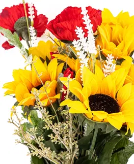 Kvety Umelá kytica z lúčnych kvetov, slnečnice a mak, 33 x 84 x 18 cm