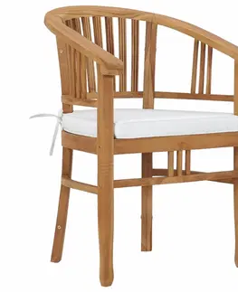 Záhradné kreslá a stoličky Záhradná stolička s poduškami 2 ks teakové drevo Dekorhome Krémová