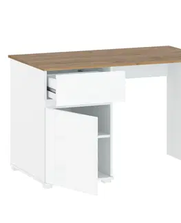 Písacie stoly PC stôl 1D1S/120, biely lesk/dub wotan, VILGO