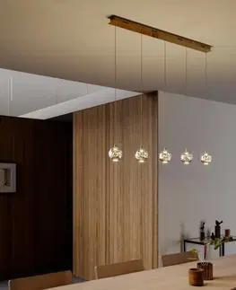 Závesné svietidlá Lucande Závesná lampa LED Hayley, 5 svetiel, dlhá, zlatá