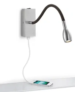 Nástenné svietidlá Knapstein Niklové nástenné LED svietidlo Milos s nabíjacím portom USB
