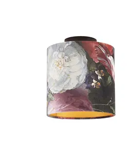 Stropne svietidla Stropná lampa s velúrovými odtieňmi kvetov so zlatom 20 cm - čierna Combi