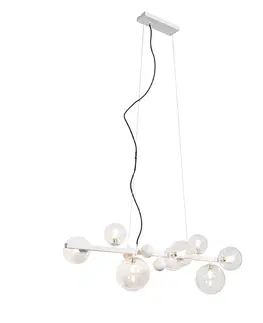 Zavesne lampy Art Deco závesná lampa biela s čírym sklom 8 svetiel - David