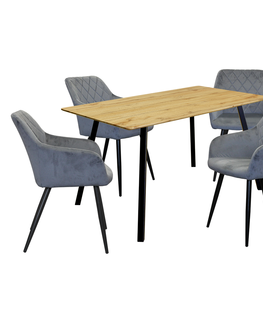 Jedálenské sety Jedálenský stôl BERGEN dub + 4 stoličky DIAMANT sivý zamat
