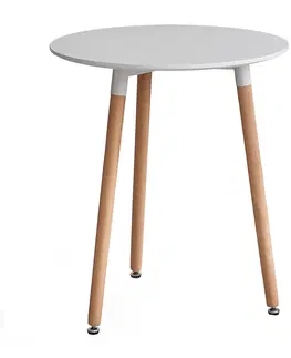 Jedálenské stoly Jedálenský stôl, biela/buk, priemer 60 cm, ELCAN