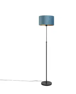Stojace lampy Stojacia lampa čierna s velúrovým odtieňom modrej so zlatou 35 cm - Parte