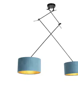 Zavesne lampy Závesná lampa so zamatovými odtieňmi modrá so zlatou 35 cm - Blitz II čierna