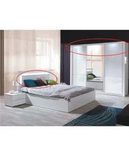 Spálňové zostavy Spálňový komplet (skriňa+posteľ 160x200+2x nočný stolík), biela/vysoký biely lesk HG, ASIENA