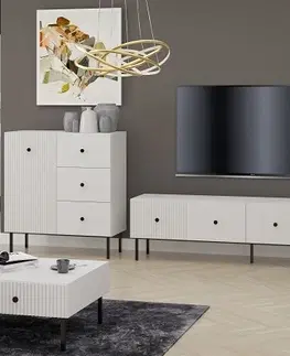 TV stolíky PRADY televízny stolík 2D, biela / čierny úchyt