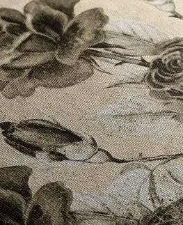 Čiernobiele obrazy Obraz vintage kytica ruží v sépiovom prevedení