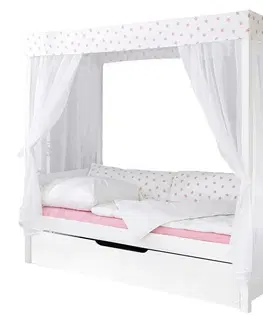 Atypické detské postele Posteľ S Nebesami Lino Záves Biely Hviezdičky