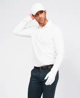 dresy Pánska golfová polokošeľa s dlhým rukávom MW500 biela