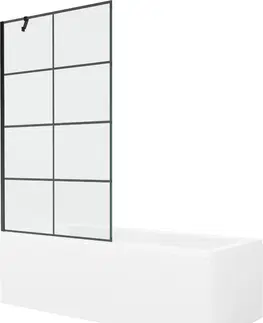 Sprchové dvere MEXEN/S - Cubik obdĺžniková vaňa 160 x 70 cm s panelom + vaňová zástena 100 cm, čierna vzor 550316070X9510007077
