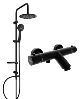 Sprchy a sprchové panely MEXEN/S - Carl sprchový stĺp vrátane vaňovej termostatickej batérie Kai, čierna 77300240-70