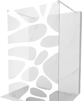 Sprchové dvere MEXEN/S - Kioto samostatne stojaca sprchová zástena 140 x 200, biely vzor 8 mm, nikel kartáčovaná 800-140-002-97-97