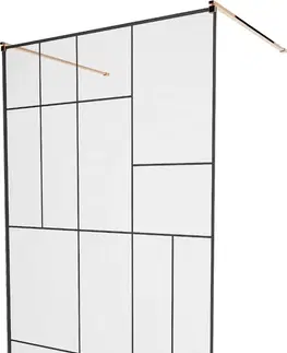 Sprchové dvere MEXEN/S - KIOTO samostatne stojaca sprchová zástena 120 x 200, transparent/čierna vzor 8 mm, ružové zlato 800-120-002-60-78