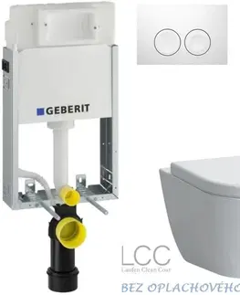 Záchody GEBERIT KOMBIFIXBasic vr. bieleho  tlačidla DELTA 21 + WC LAUFEN PRO LCC RIMLESS + SEDADLO 110.100.00.1 21BI LP2