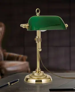 Stolové lampy Orion Bankárska lampa Harvard, mosadz/zelená výška 32 cm