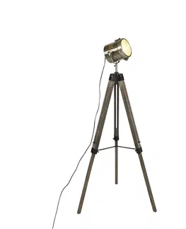 Stojace lampy Priemyselná stojaca lampa statív drevo so štúdiovým reflektorom - Braha
