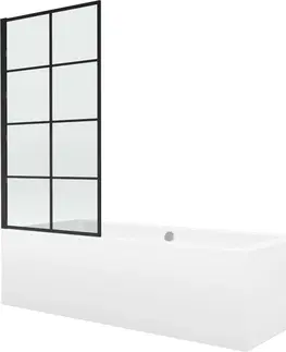 Sprchové dvere MEXEN/S - Cube obdĺžniková vaňa 170 x 80 cm s panelom + vaňová zástena 80 cm, čierna vzor fix 550517080X9308007077