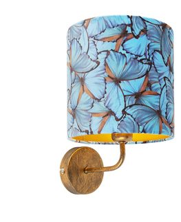 Nastenne lampy Vintage nástenné svietidlo zlaté s odtieňom zamatového motýľa - matné