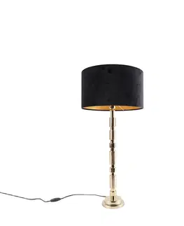 Stolove lampy Stolová lampa v štýle art deco zlatá so zamatovým odtieňom čierna 35 cm - Torre