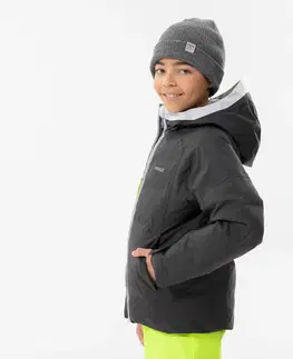 bundy a vesty Detská lyžiarska prešívaná bunda 580 Warm veľmi hrejivá nepremokavá sivá