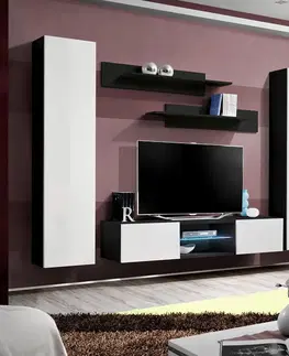 Podkrovný nábytok Obývacia stena Fly O1 Biely/čierna  + LED