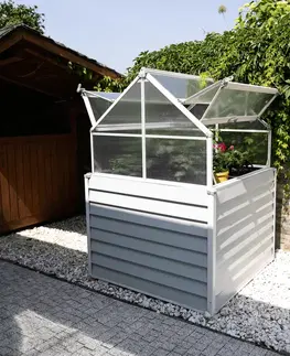 Záhradné skleníky Vyvýšený záhon so skleníkom, biela, polykarbonát, 120x120x169cm, OKIT