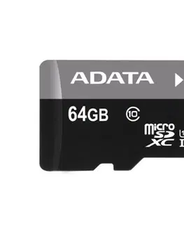 Pamäťové karty A-Data Micro SDXC Premier 64 GB, SD adaptér, UHS-I, Class 10, rýchlosť 30 MB/s