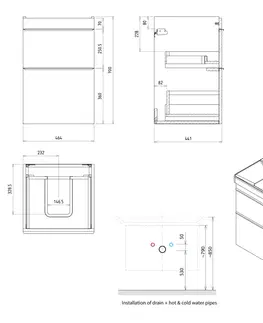 Kúpeľňa SAPHO - SITIA umývadlová skrinka 46,4x70x44,2cm, 2x zásuvka, dub strieborný SI050-1111