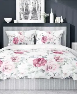 Posteľná bielizeň Súprava 1+1 posteľnej bavlnenej obliečky, Ružičky na bielom