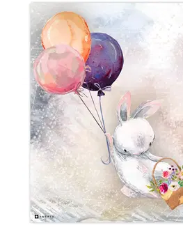 Obrazy do detskej izby Obraz pre deti - Zajko s balónmi
