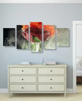 Obrazy kvetov 5-dielny obraz ruža s abstraktnými prvkami