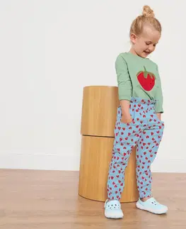 Pants Detské nohavice v štýle paper bag, celoplošná potlač s motívom jahody