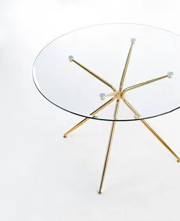 Jedálenské stoly HALMAR Rondo okrúhly sklenený jedálenský stôl priehľadná / zlatá