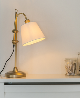 Stolove lampy Klasická stolová lampa bronzová s bielym tienidlom - Ashley
