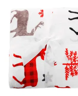 Deky Obojstranná baránková deka, biela, zimný motív, 150x200, ANIME